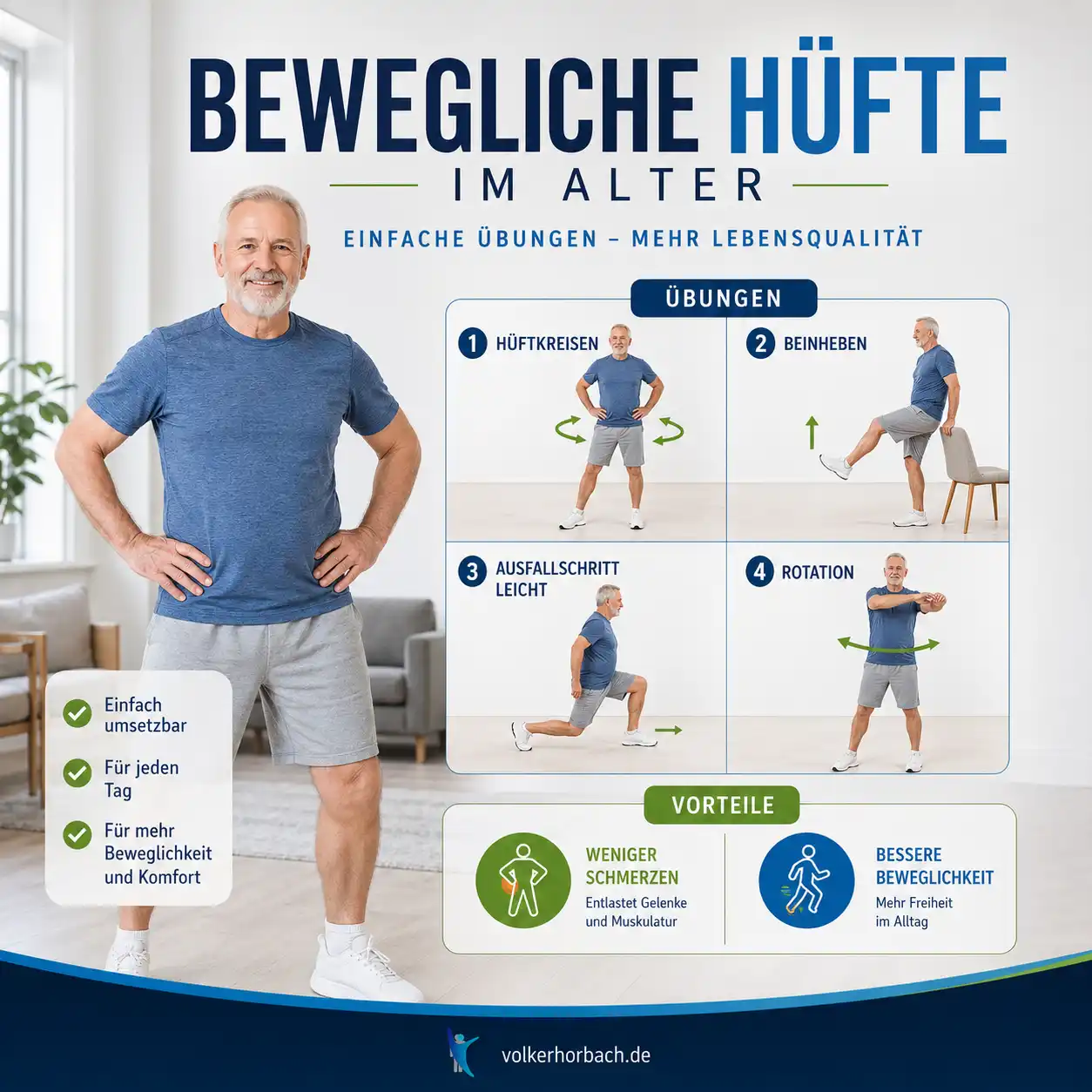 Bewegliche Hüfte im Alter in 4 Schritten